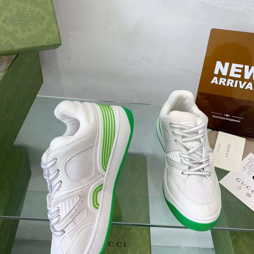 Gucci Unisex Basket Sneaker White Demetra Beige GG Supreme Canvas Low 3.3 Cm Heel