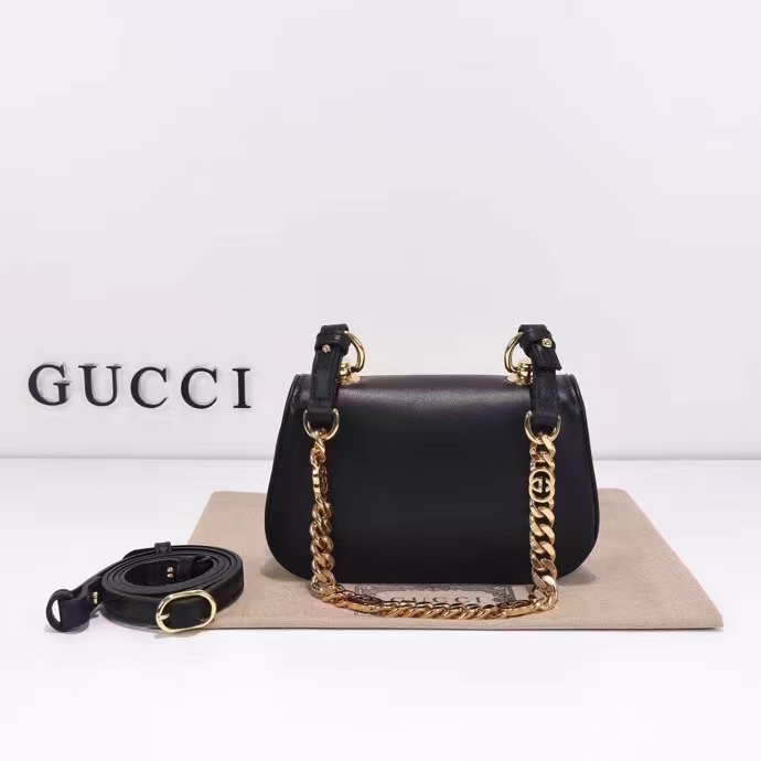Gucci Women GG Blondie Mini Shoulder Bag Black Leather Round Interlocking G Chain