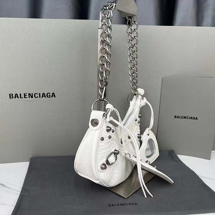 Balenciaga Women BB Le Cagole XS Shoulder Bag White Arena Lambskin
