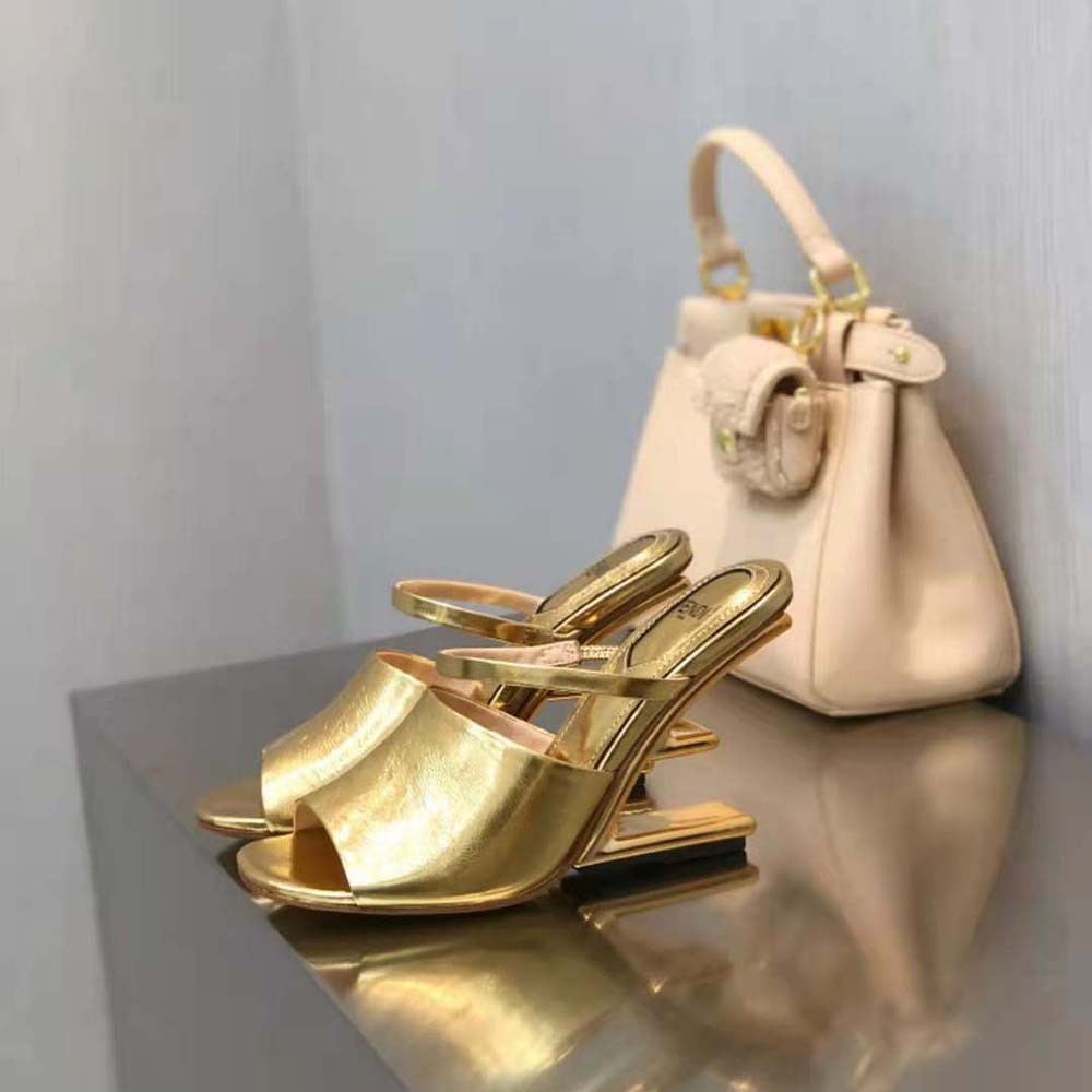 Fendi Women First Gold Nappa Leather High-Heeled Sandals