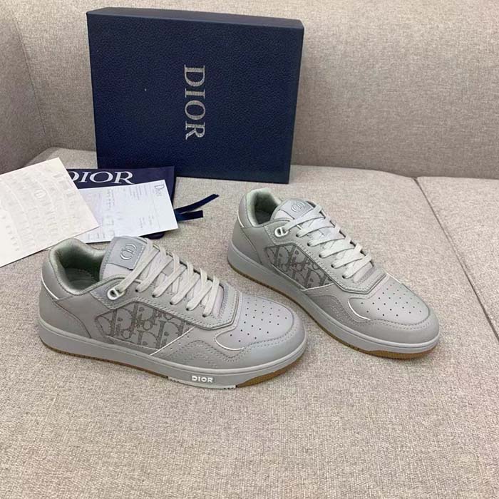 Dior Unisex Shoes B27 Low-Top Sneaker Gray Smooth Calfskin Dior Oblique Galaxy Leather