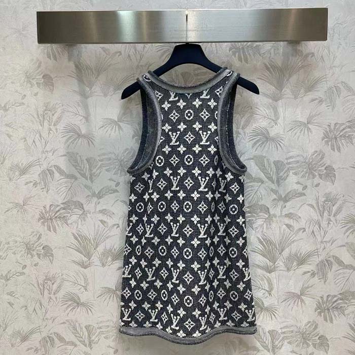 Louis Vuitton Women LV Monogram Jacquard Tank Top Wool Cotton Grey Blue Regular Fit