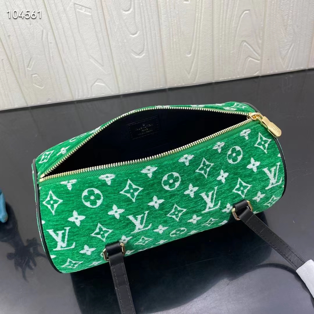 Louis Vuitton LV Unisex Papillon Handbag Green Monogram Jacquard Velvet Cowhide Leather