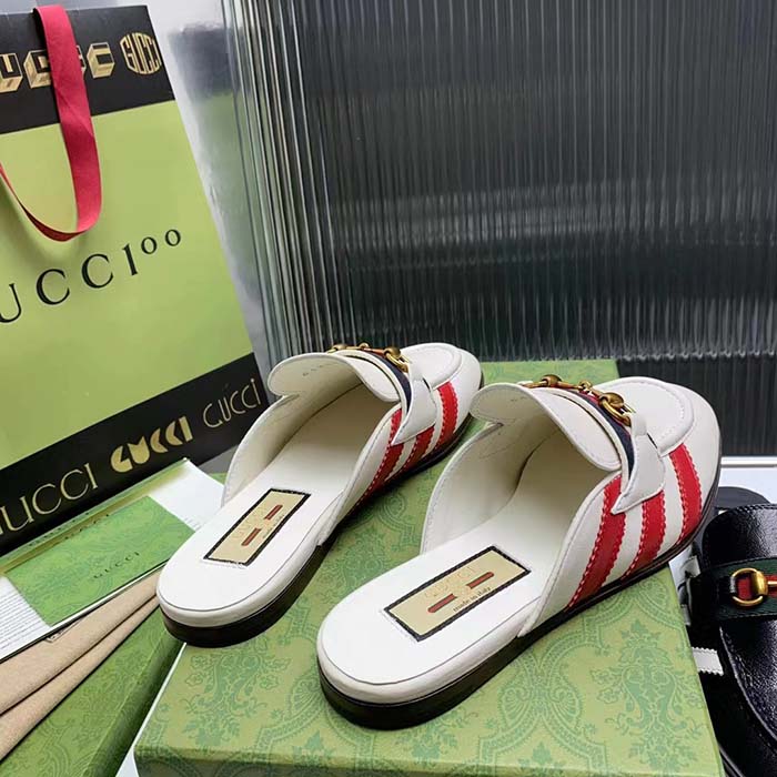 Gucci Women GG Adidas x Gucci Slipper Horsebit White Leather Flat