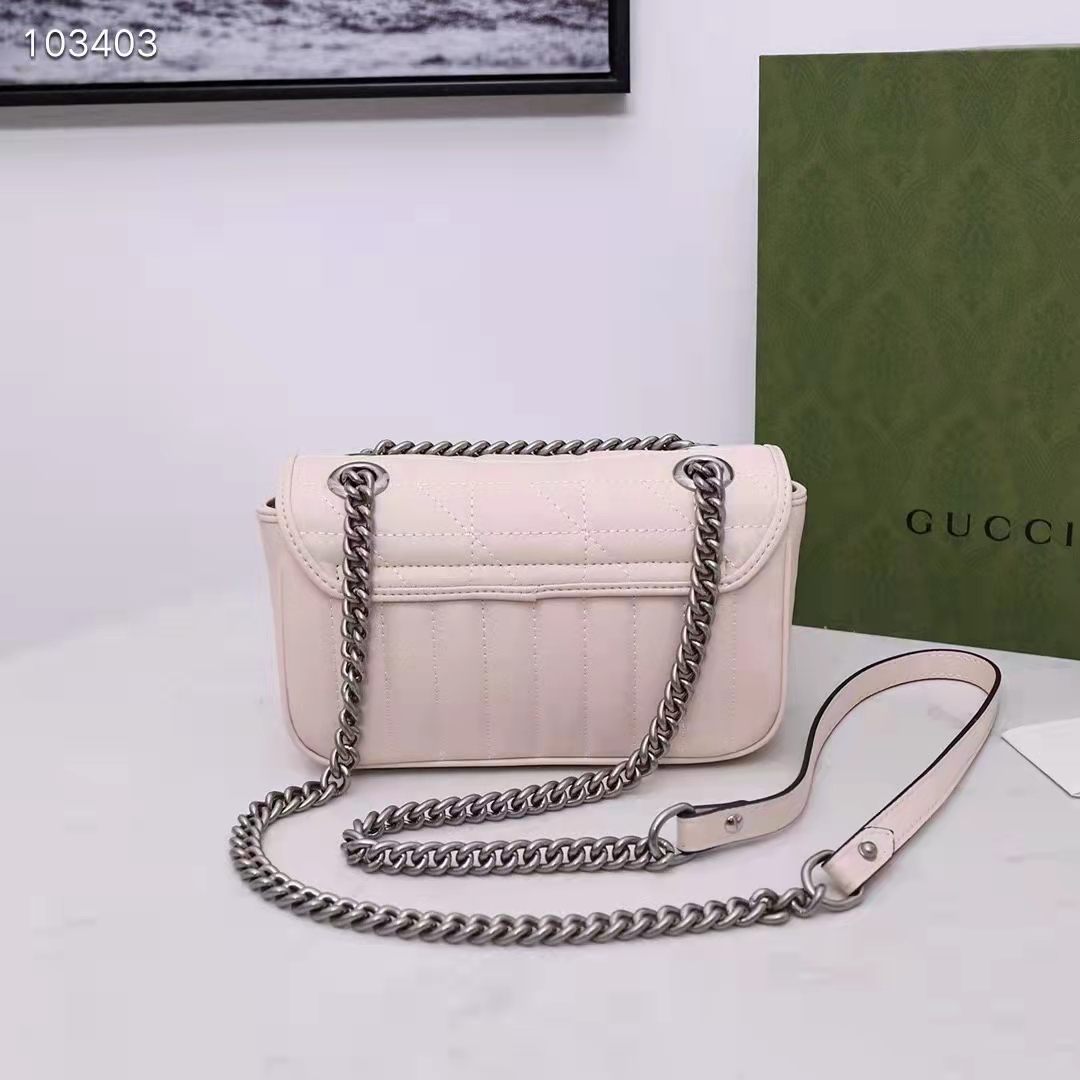 Gucci Women GG Marmont Mini Shoulder Bag White Double G Matelassé Leather