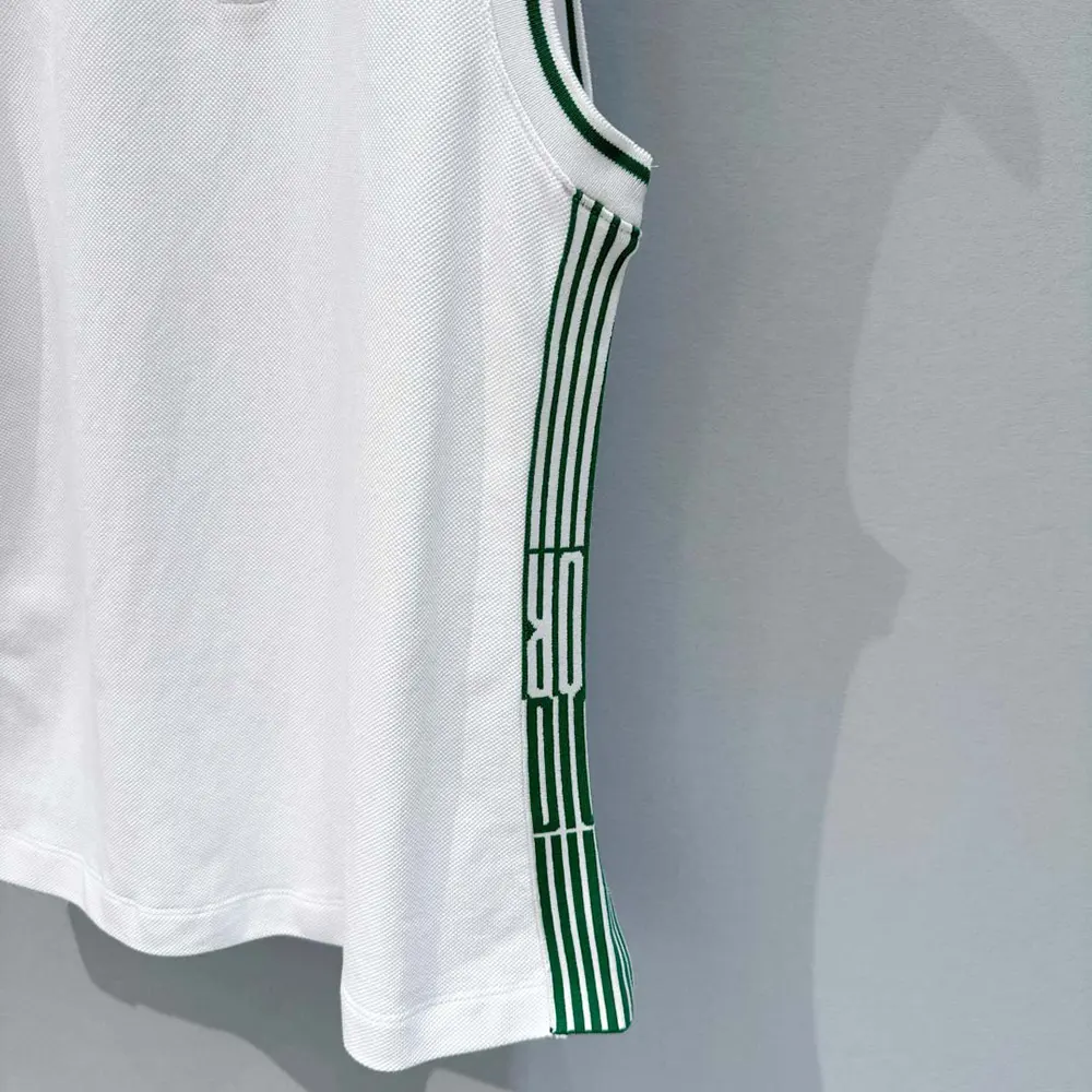 Dior Women Vibe Sleeveless Polo Shirt White Cotton Jersey with Pine Green Dior Graphique Motif