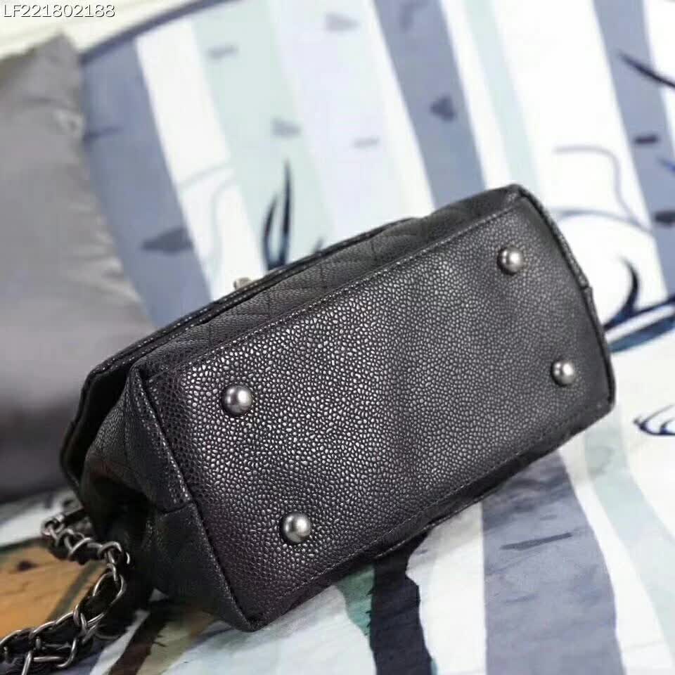 Chanel Coco Caviar Lizard Quilted Mini Flap Bag with Top-Handle-Black