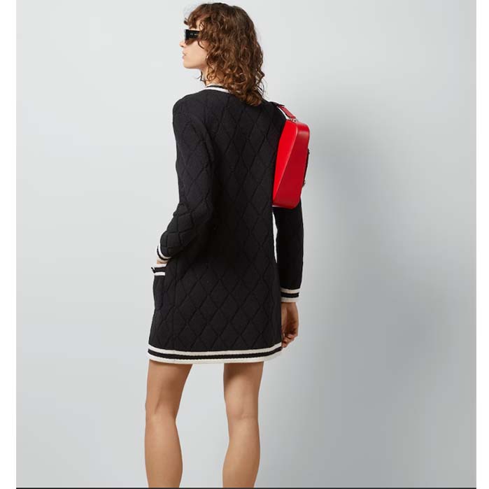 Gucci Women GG Extra Fine Wool Piquet Coat Collarless Long Sleeves Two Front Pockets