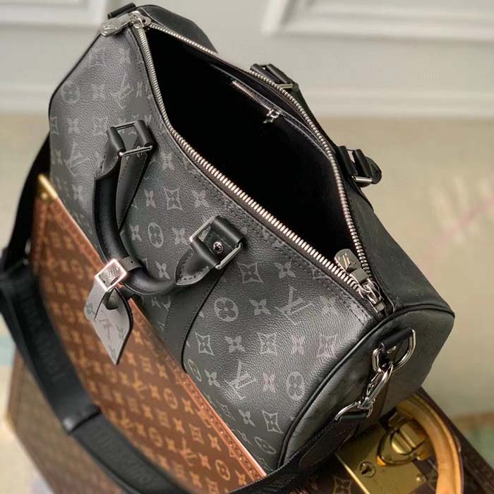Louis Vuitton LV Unisex Keepall Bandoulière 35 Monogram Eclipse Coated Canvas Cowhide Leather
