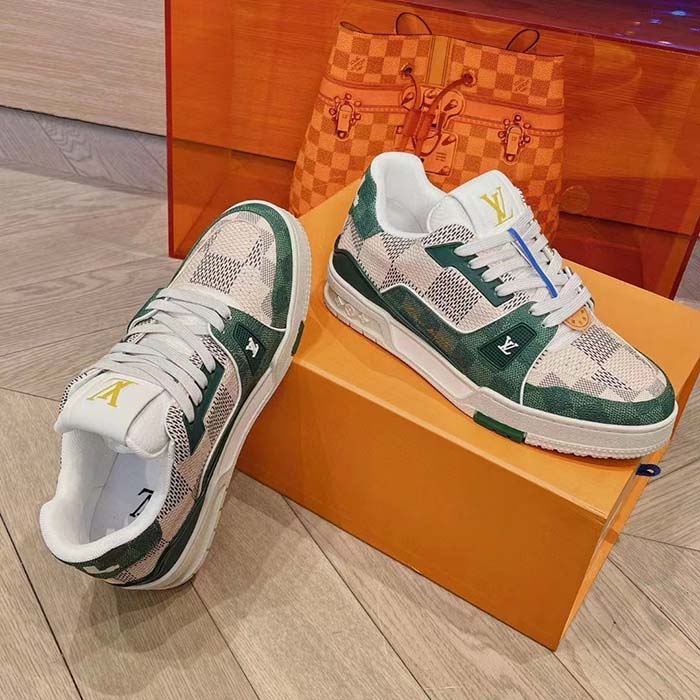 Louis Vuitton Unisex LV Trainer Sneaker Green Damier Grained Calf Leather Rubber Monogram Flowers