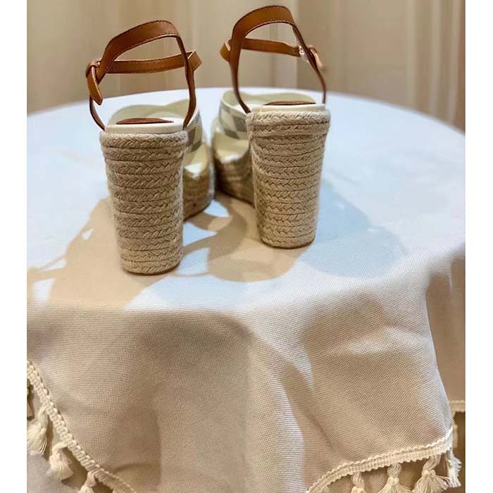 Louis Vuitton LV Women Starboard Wedge Sandal Natural Damier Azur Canvas Calf Leather