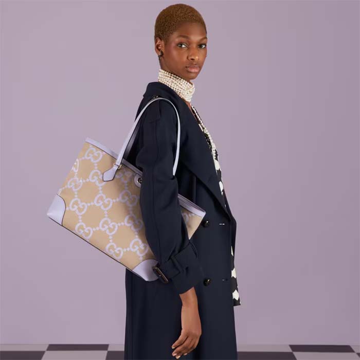 Gucci Unisex Ophidia Jumbo GG Medium Tote Beige Lilac Double G