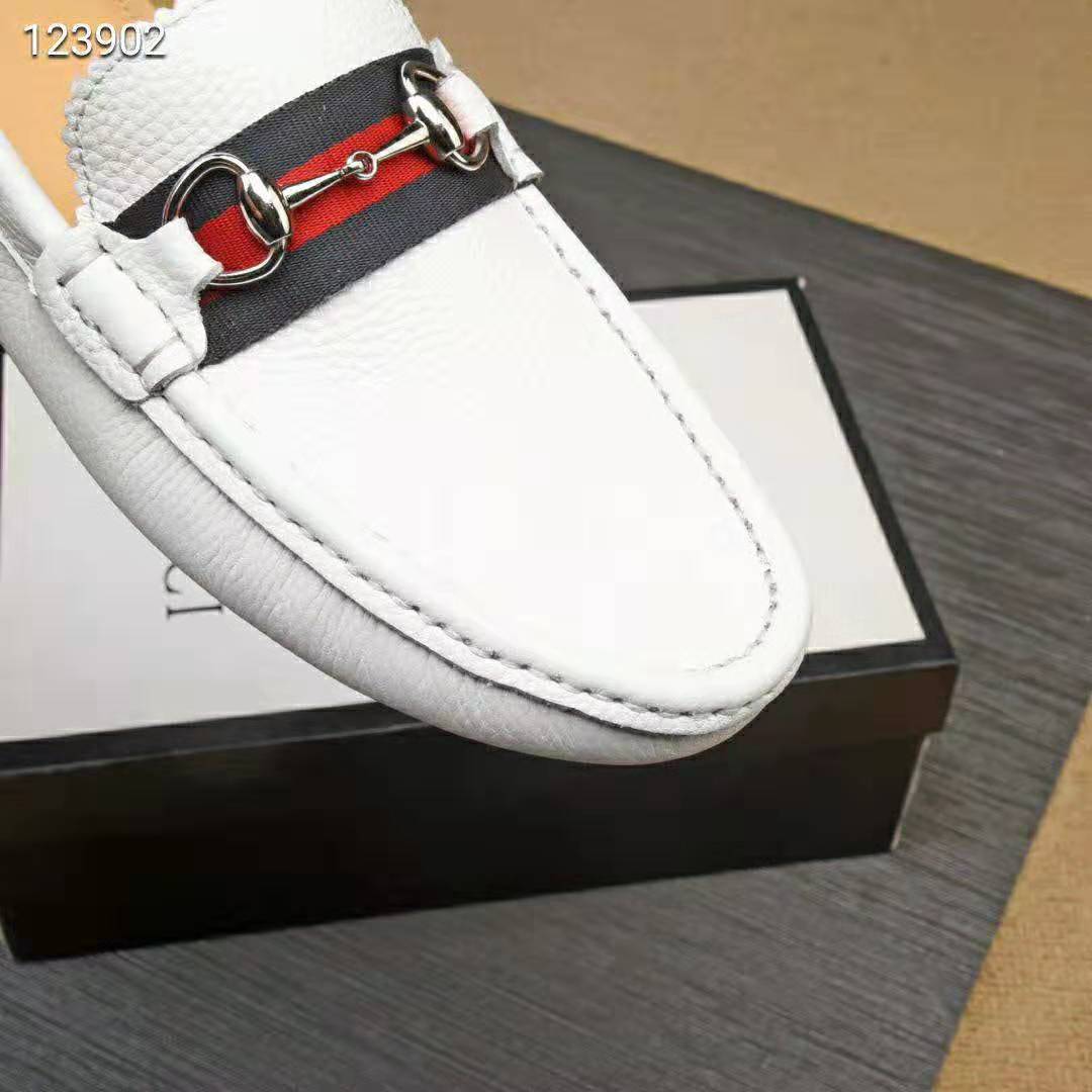 Gucci Men Leather Driver with Web-White