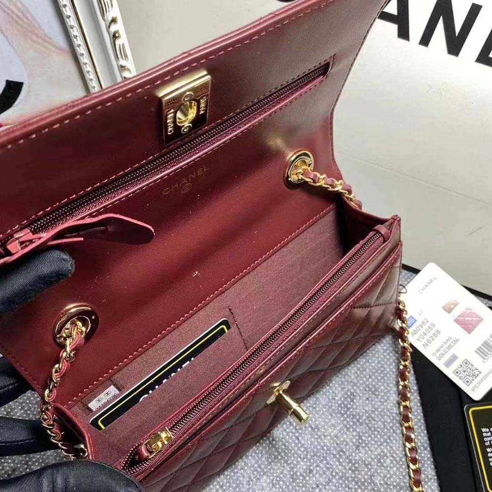 Chanel Women Mini Flap Bag Calfskin & Gold-Tone Metal-Maroon