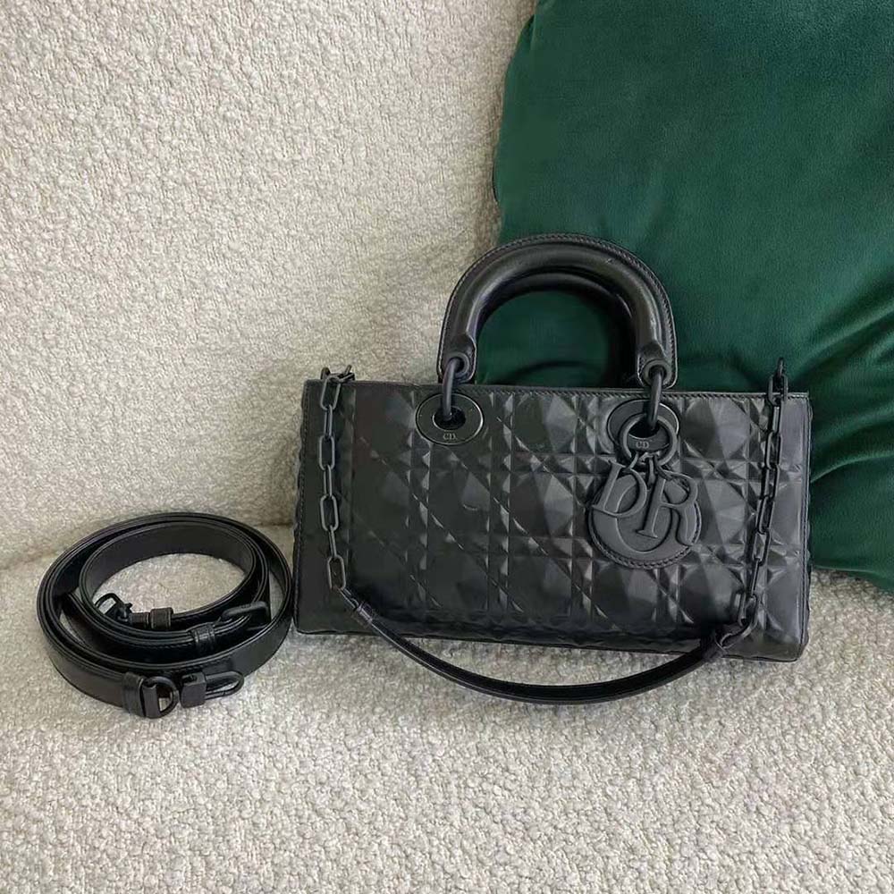 Dior Women Lady D-Joy Bag Black Cannage Calfskin with Diamond Motif