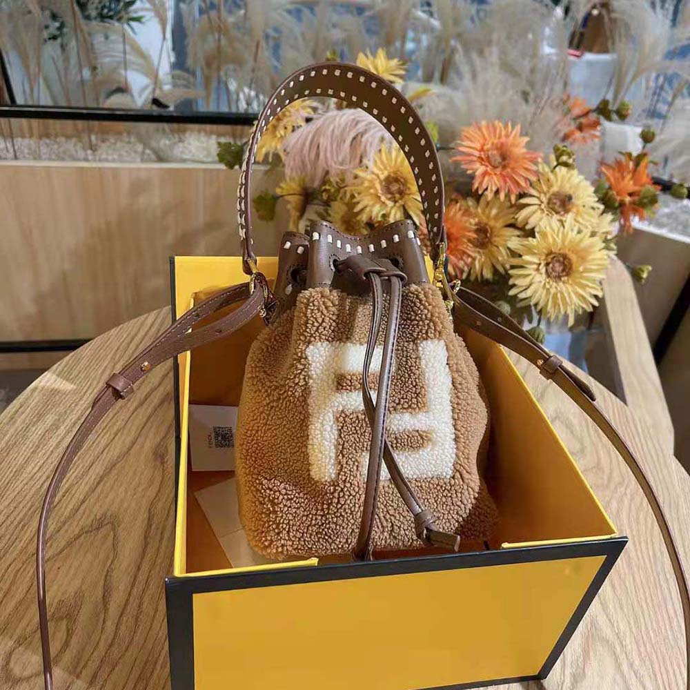 Fendi Women Mon Tresor Mini-Bag in Brown Sheepskin