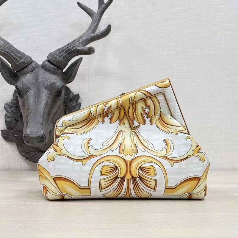 Fendi Women First Small Fendace White Yellow Printed Silk Bag