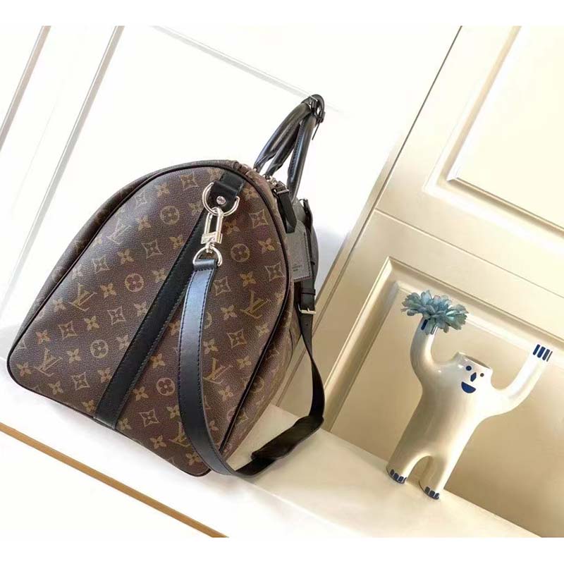 Louis Vuitton LV Unisex Keepall Bandoulière 55 Monogram Canvas Natural Cowhide Leather