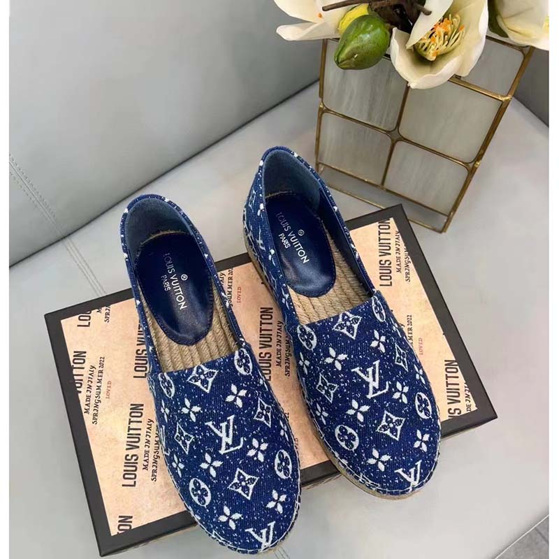 Louis Vuitton LV Women Starboard Flat Espadrille Navy Blue Monogram Denim Rope Rubber