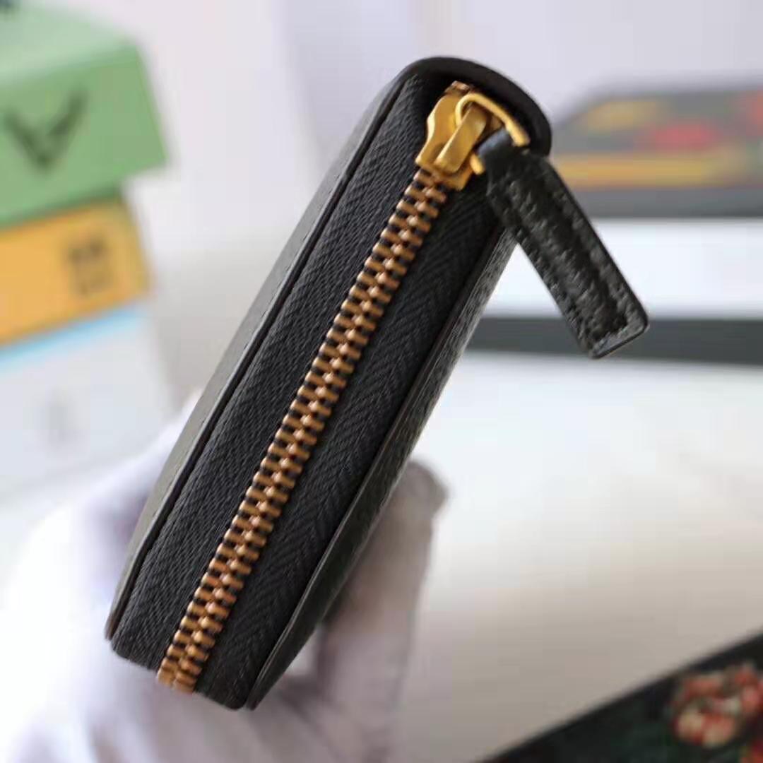 Gucci GG Unisex Leather Zip Around Wallet with Web in Black Leather
