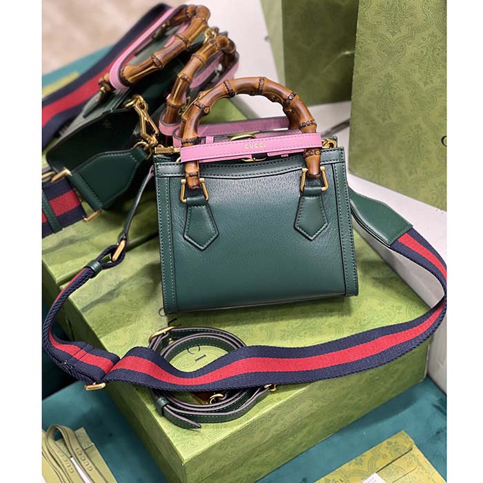 Gucci GG Women Diana Mini Tote Bag Green Leather Double G