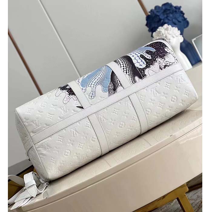 Louis Vuitton Unisex LV x YK Bandoulière Keepall 50 White Taurillon Monogram Cowhide Psychedelic Flower