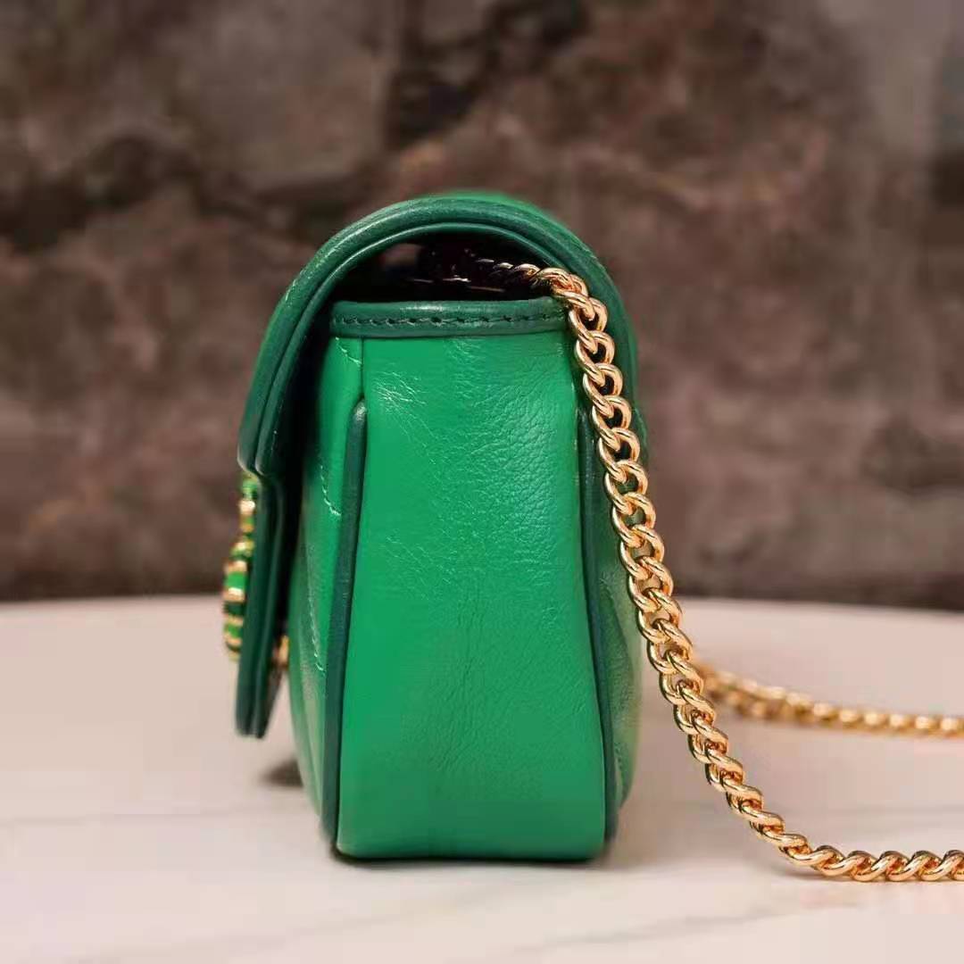 Gucci GG Women GG Marmont Super Mini Bag Bright Green Diagonal Matelassé Leather