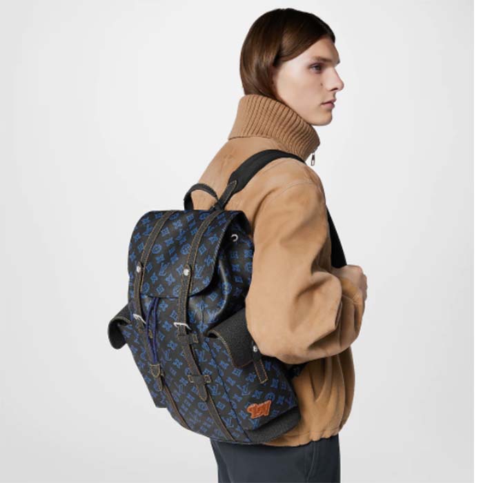 Louis Vuitton LV Unisex Christopher MM Backpack Blue Monogram Coated Canvas