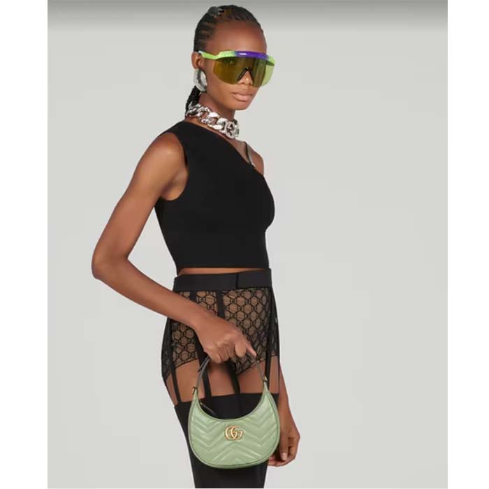 Gucci Women GG Marmont Matelassé Mini Bag Sage Green Chevron Leather