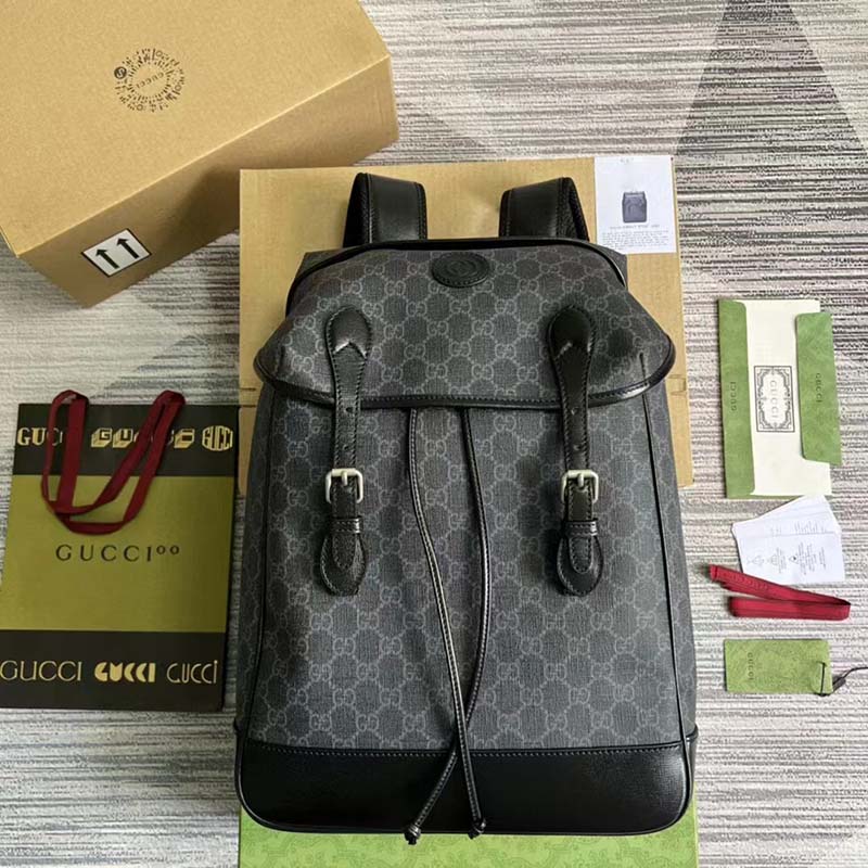 Gucci Unisex Medium Backpack Interlocking G Black GG Supreme Canvas