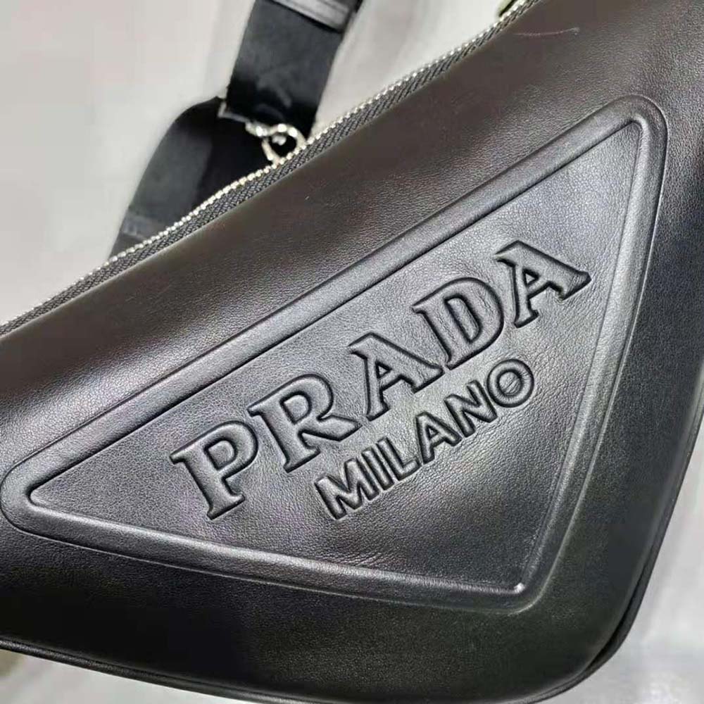 Prada Women Leather Triangle Shoulder Bag-Black