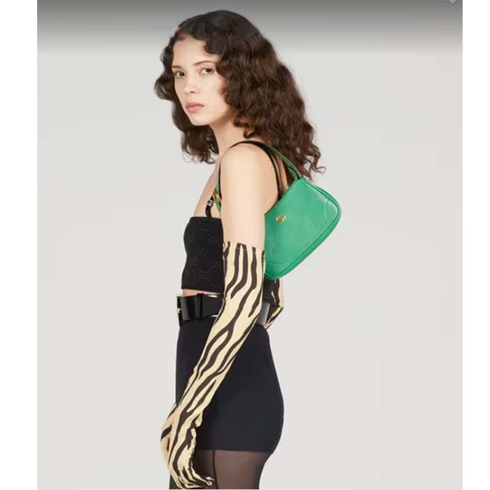 Gucci Women GG Aphrodite Shoulder Bag Double G Green Leather Zip Closure