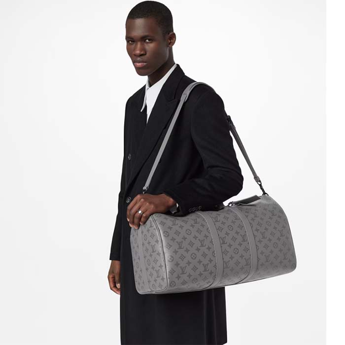 Louis Vuitton LV Unisex Keepall Bandoulière 50 Bag Anthracite Gray Monogram Shadow Calf Leather