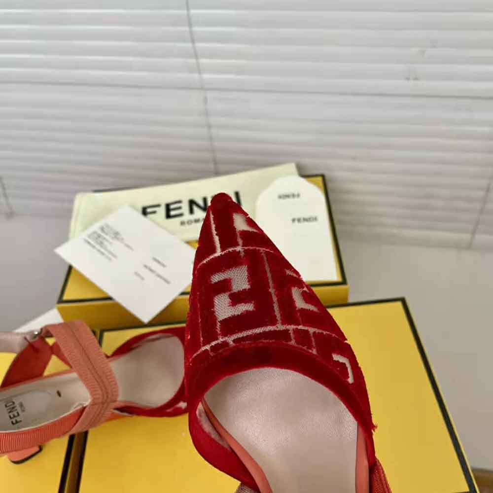 Fendi Women Colibri Red Micromesh Slingbacks with a Medium Heel