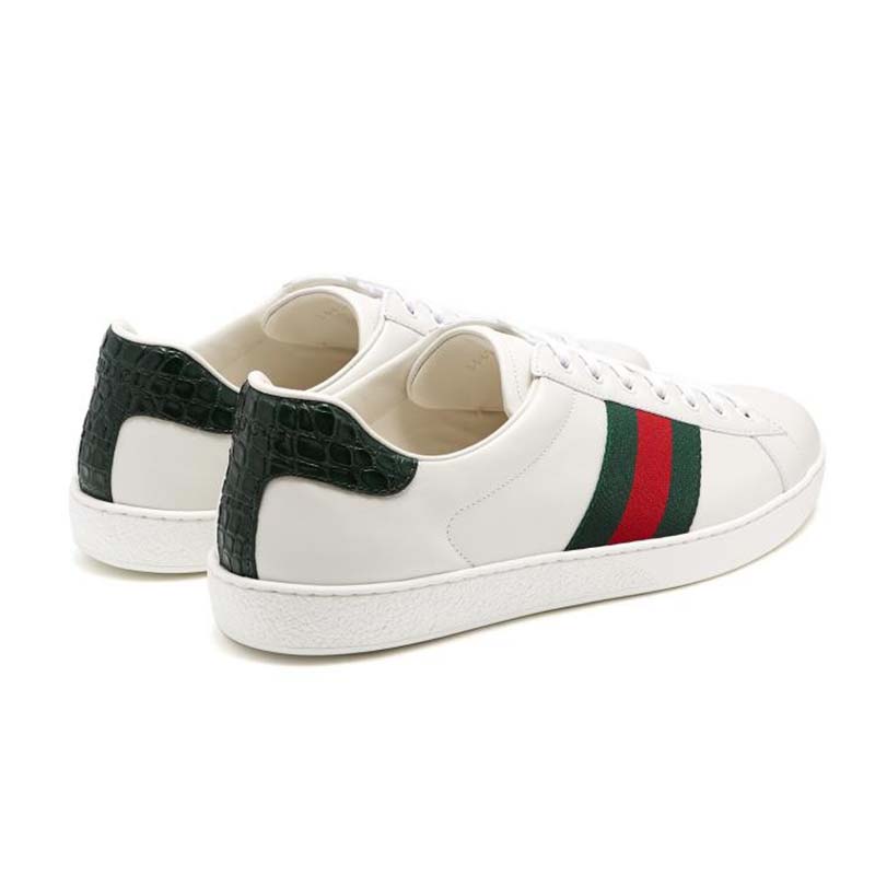 Gucci Men Ace Low-top Sneaker Shoes in Leather with Web-Green