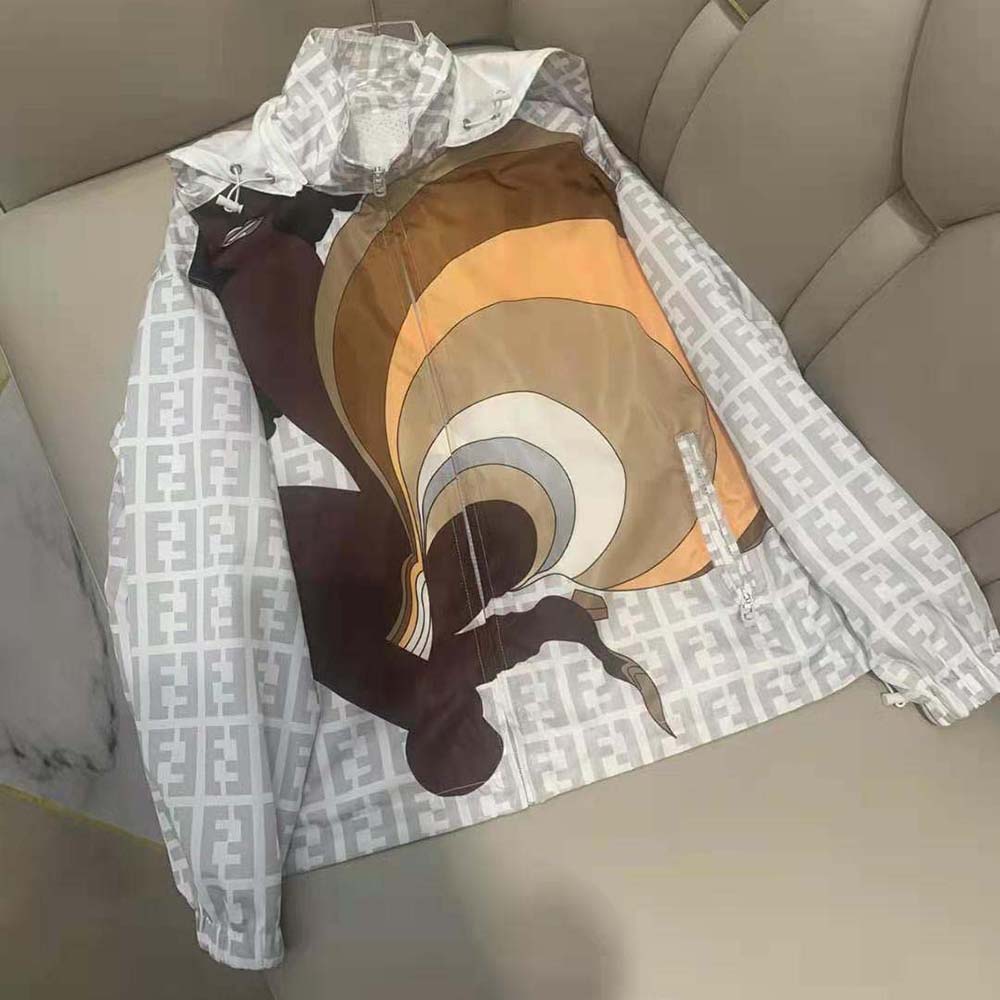 Fendi Women Windbreaker Multicolor Nylon Jacket-White