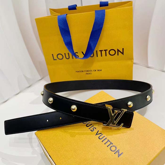 Louis Vuitton Unisex LV Initiales Studs 30mm Reversible Belt Black Leather Metal Studs