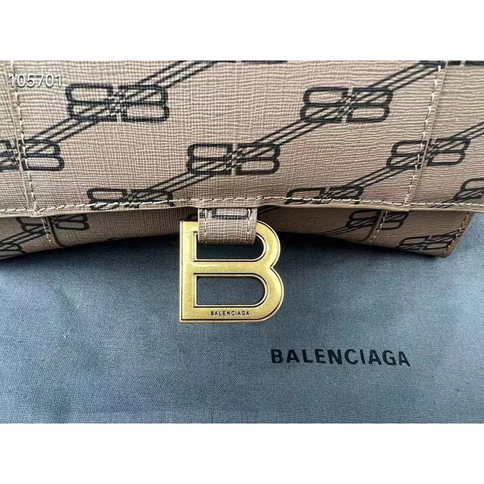 Balenciaga Women Hourglass Small Handbag Beige Brown BB Monogram Coated Canvas