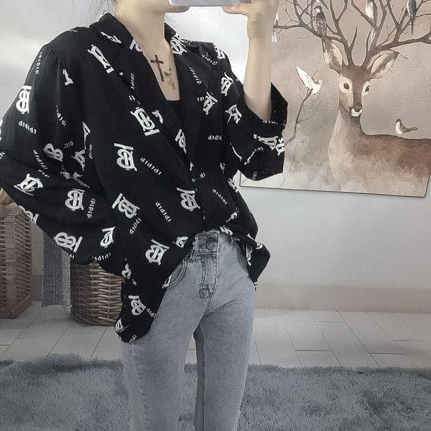 Fashion Versatile Printed Small Suit Long Sleeve Shirt 1024042714
