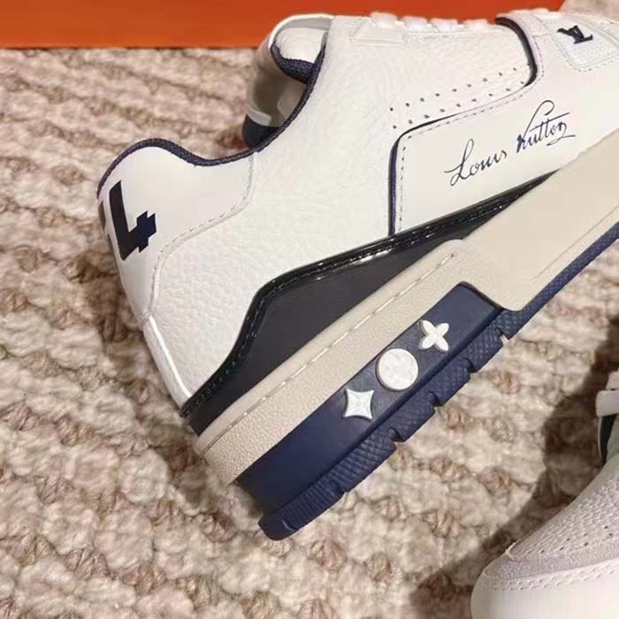 Louis Vuitton Unisex LV Trainer Sneaker Blue Calf Leather Rubber Outsole Initials