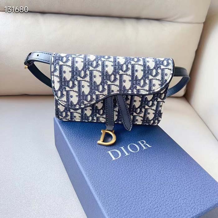Dior Unisex CD Saddle Belt Pouch Blue Oblique Jacquard Front ‘D’ Stirrup