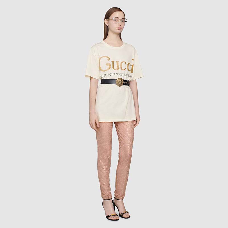 Gucci GG Women Gucci Glitter Print T-Shirt Cotton-White