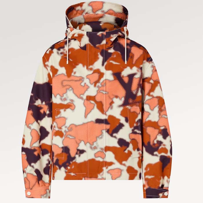 Louis Vuitton Women Cotton Hooded Blouson Regular Fit LV Mappamundi Signature Printed All Over