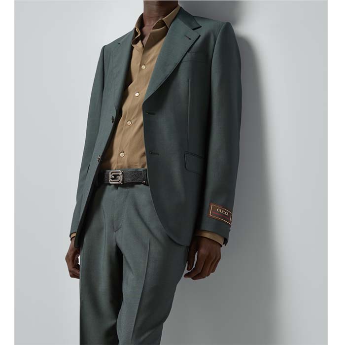 Gucci GG Unisex Belt Squared Interlocking G Buckle Black GG Supreme Canvas Black Leather 30 MM Width