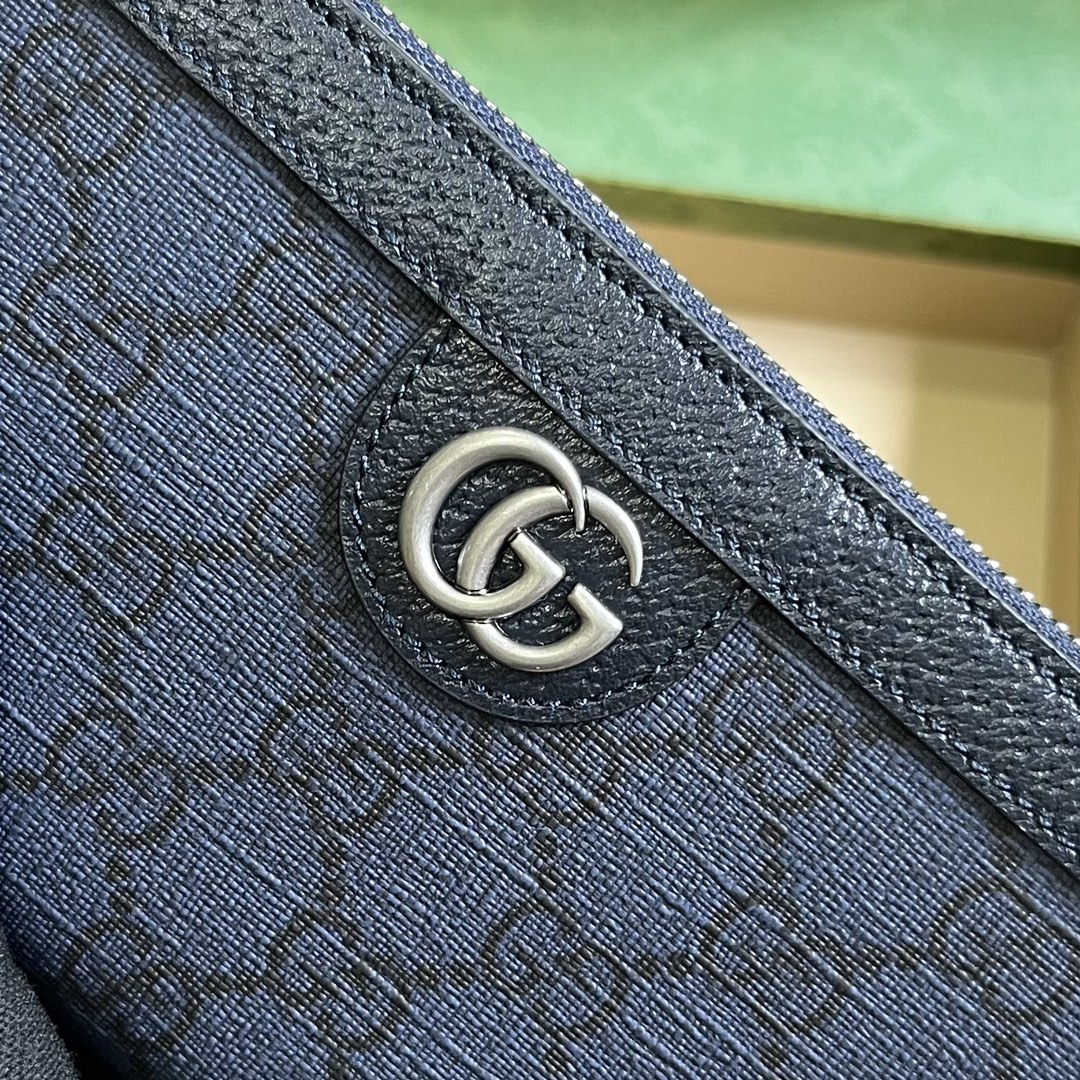 Gucci Unisex Ophidia GG Zip Around Wallet Blue Dark Blue GG Supreme Canvas