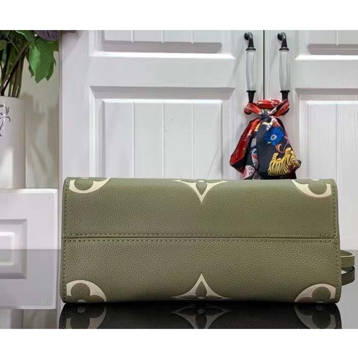 Louis Vuitton LV Women Onthego PM Light Khaki Cream Monogram Empreinte Embossed Grained Cowhide Leather