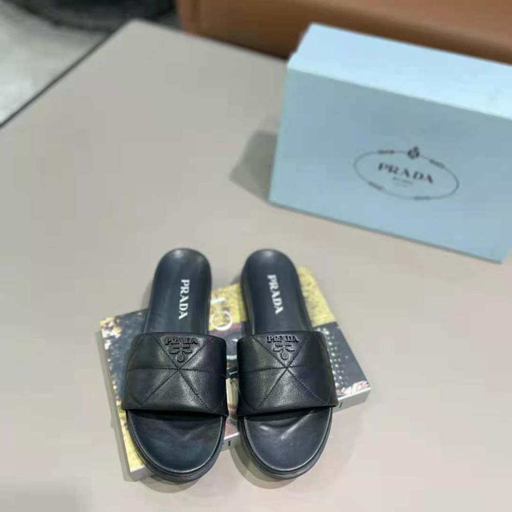 Prada Women Nappa Leather Slides in 20mm Heel-Black