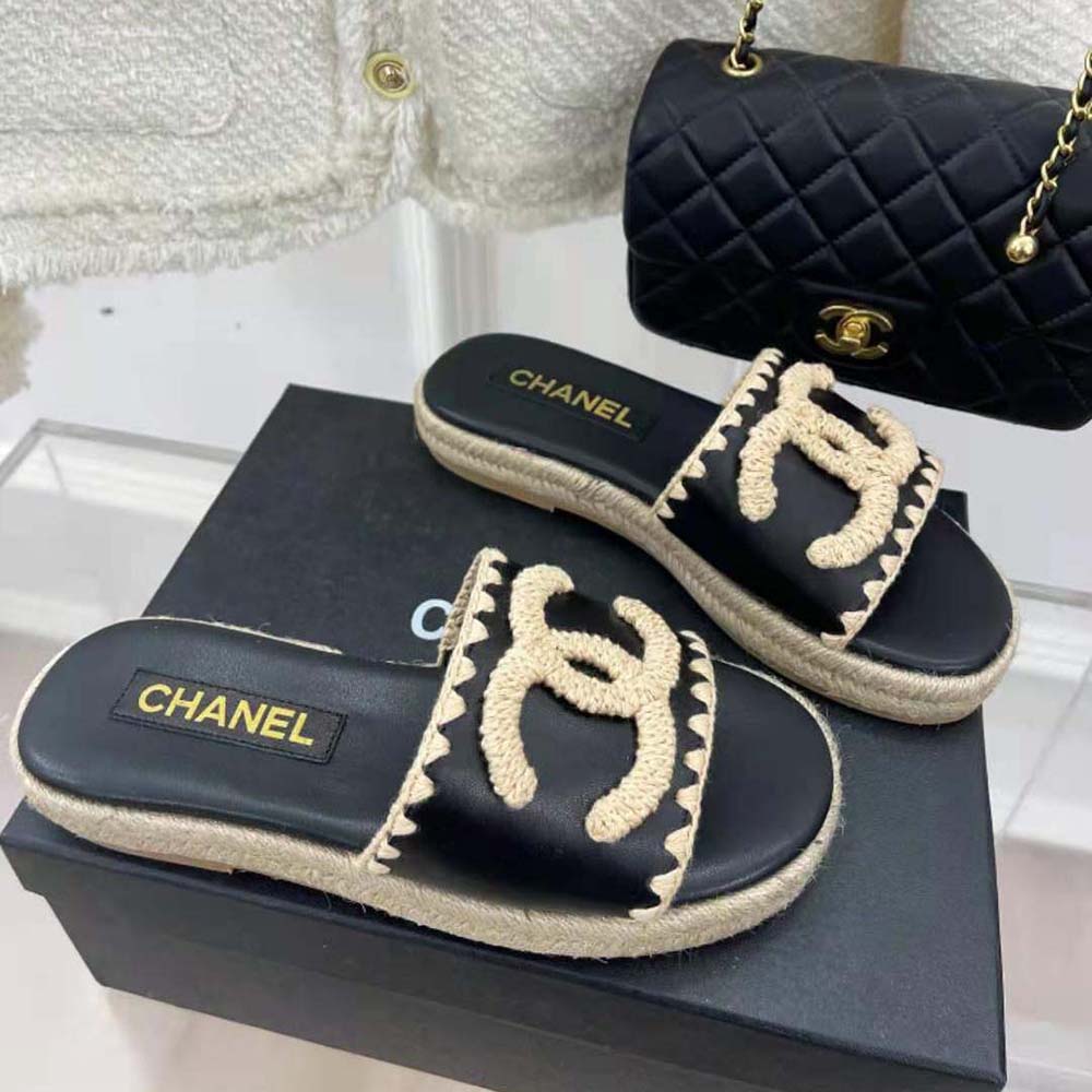 Chanel Women Mules Lambskin Beige & Black