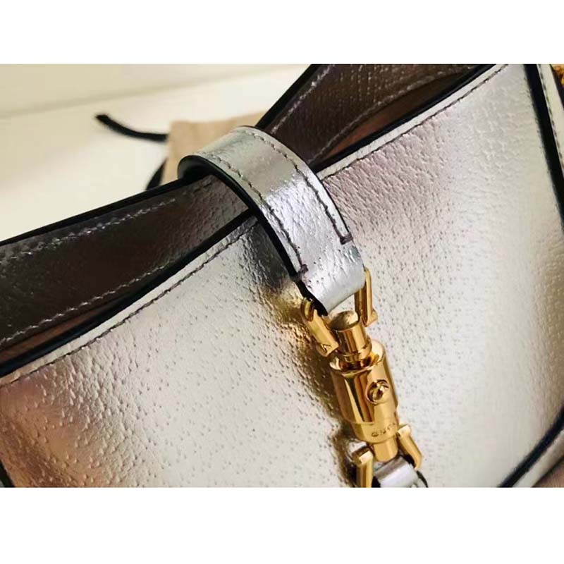 Gucci Women Jackie 1961 Lamé Mini Bag Silver Lamé Leather