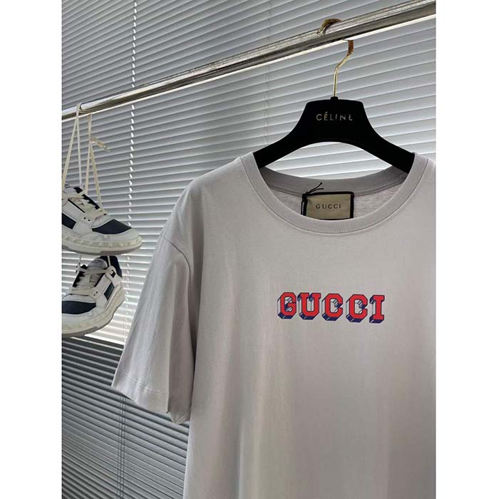 Gucci Men GG T-Shirt Gucci Print Crewneck Short Sleeves Oversize Fit